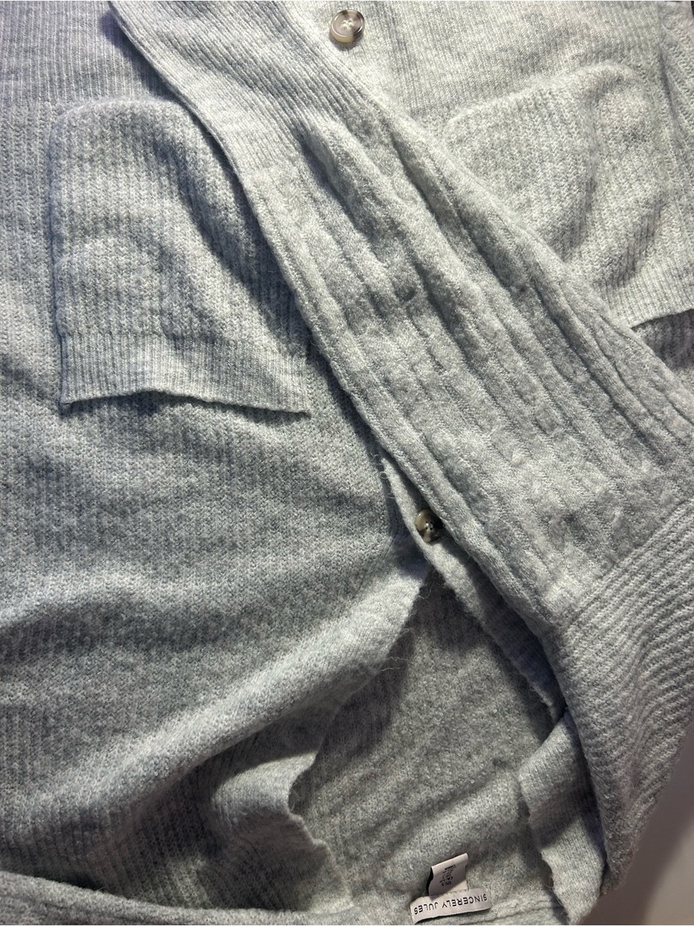 Sincerely Jules Light Gray V-Neck Button Cardigan Sweater - Picture 2 of 5